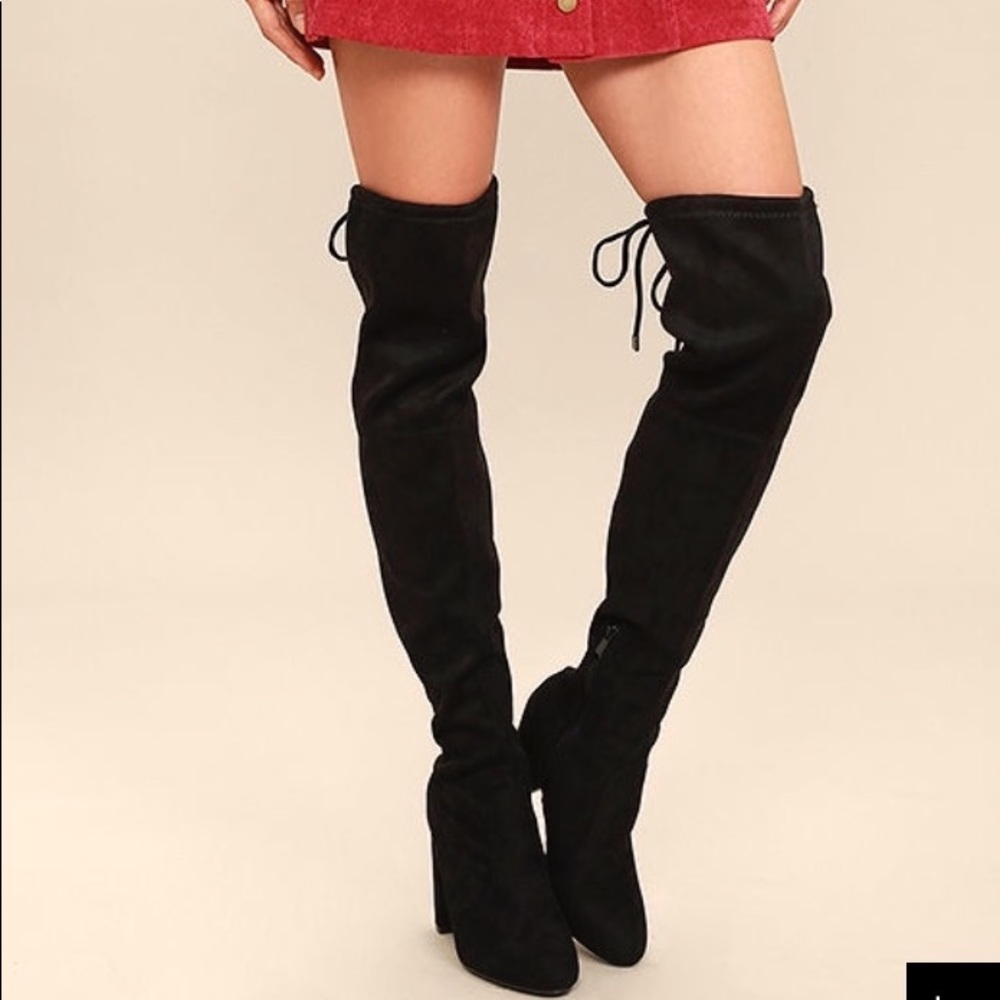 Over the knee faux suede black boots